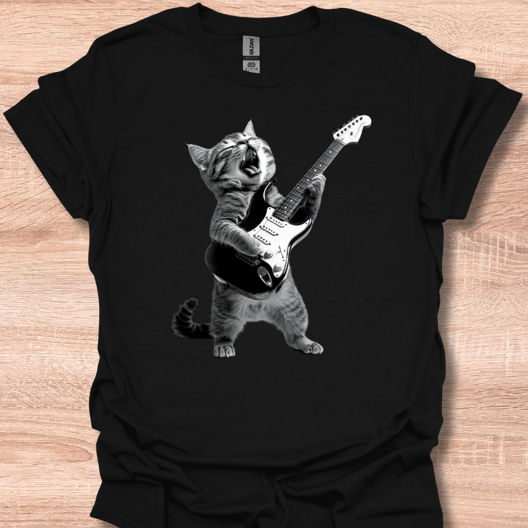 Cat Playing Guitar Rock Star Rock and Roll T-Shirt