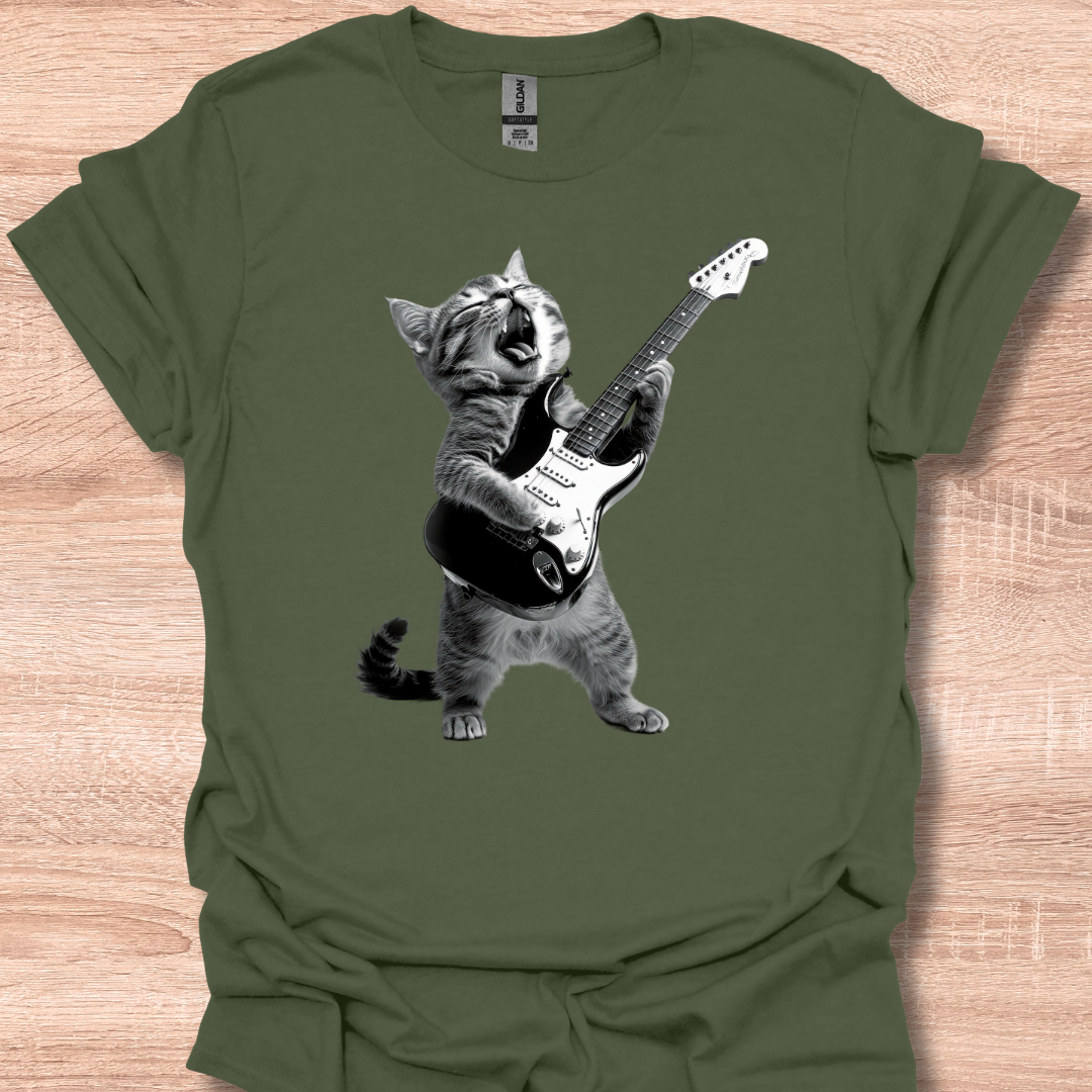 Cat Playing Guitar Rock Star Rock and Roll T-Shirt