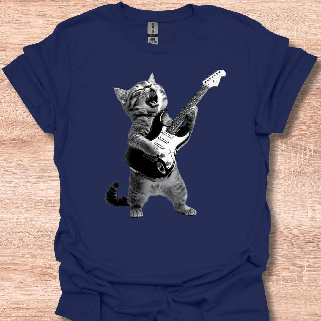 Cat Playing Guitar Rock Star Rock and Roll T-Shirt