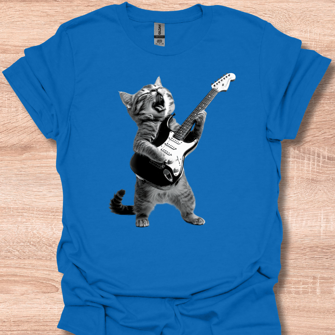 Cat Playing Guitar Rock Star Rock and Roll T-Shirt