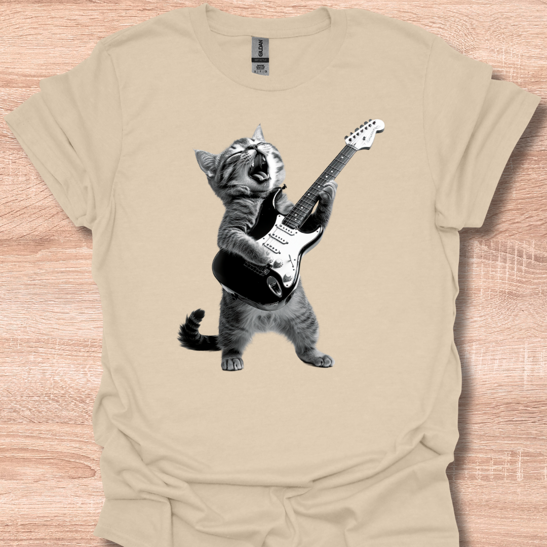 Cat Playing Guitar Rock Star Rock and Roll T-Shirt
