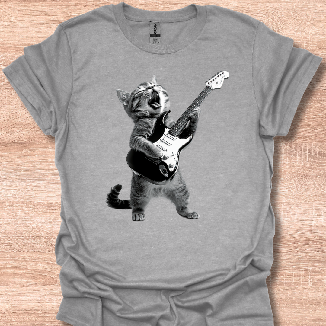 Cat Playing Guitar Rock Star Rock and Roll T-Shirt